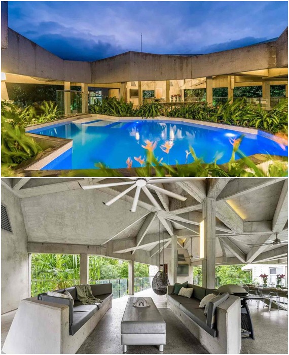 Серый бетон стал основным строительным материалом гостевого дома Alkira Resort House (Квинсленд, Австралия).
