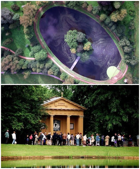 Усыпальница принцессы Дианы находится в родовом поместье Althorp House среди рукотворного озера (Northamptonshire, Великобритания).