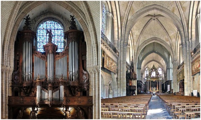 Впечатляющий интерьер старинной святыни города Анже (Angers Cathedral, Франция).