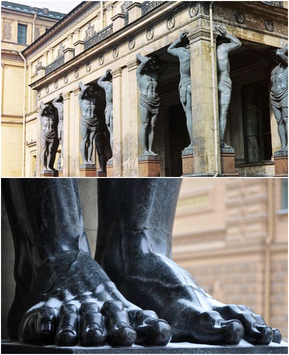 Один из 10 мраморных гигантов стал главной достопримечательностью, точнее сказать, его больший палец ноги (Новый Эрмитаж, Санкт-Петербург).