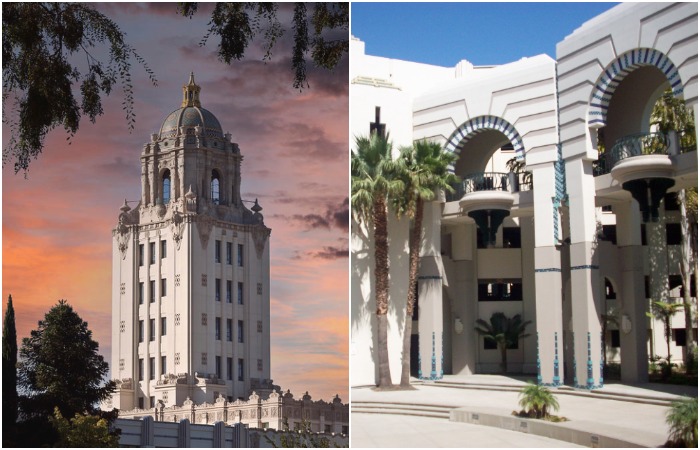 Эффектные архитектурные элементы, которые сделали здание мэрии заметным и узнаваемым (Beverly Hills City Hall).