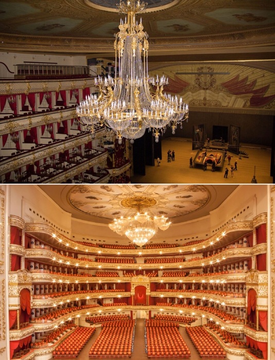 Хрустальная люстра – яркая достопримечательность Большого театра Москвы.