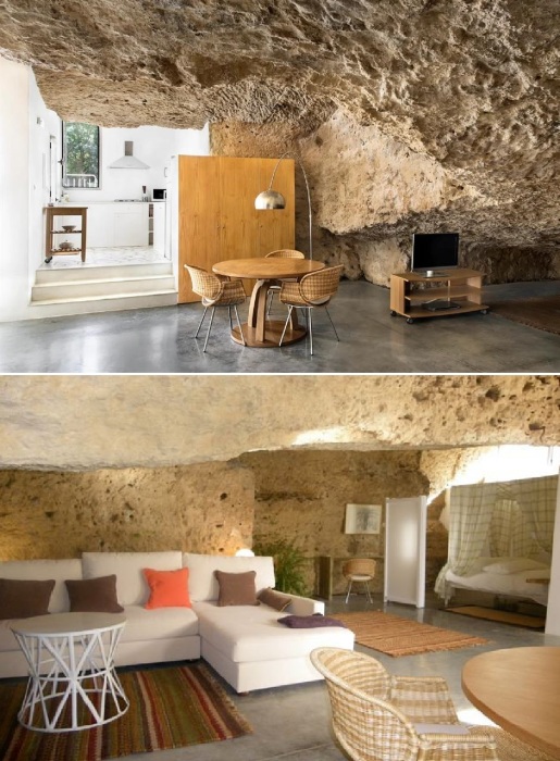 Интерьер Casa Tierra излучает гармонию благодаря планировке, цвету и размеру мебели, разработанной специально для пещерного дома (Андалусия, Испания).
