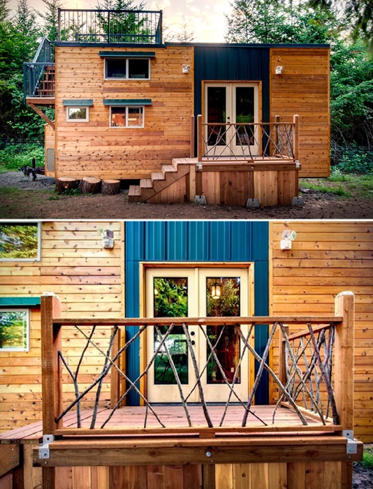 Высокое крыльцо поможет попасть внутрь крошечного дома (Basecamp Tiny Home, США).