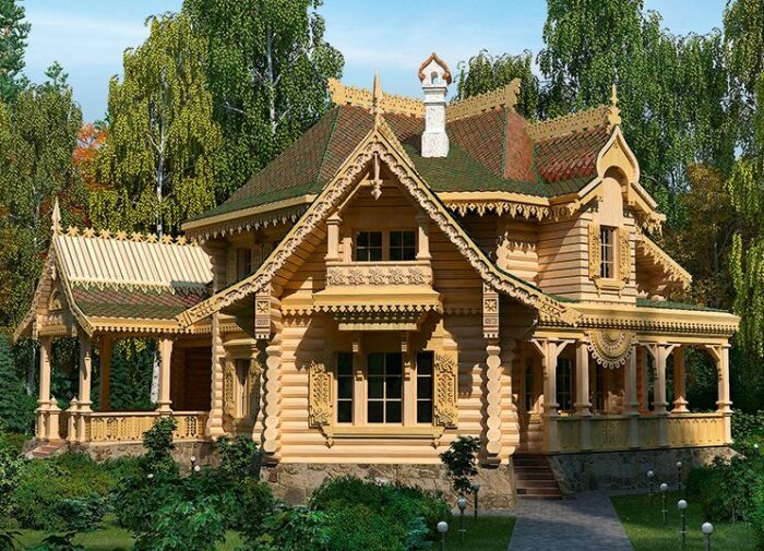 В наше время многие домовладелицы предпочитают строить загородные резиденции в древнерусском стиле | Фото: houses.ru.