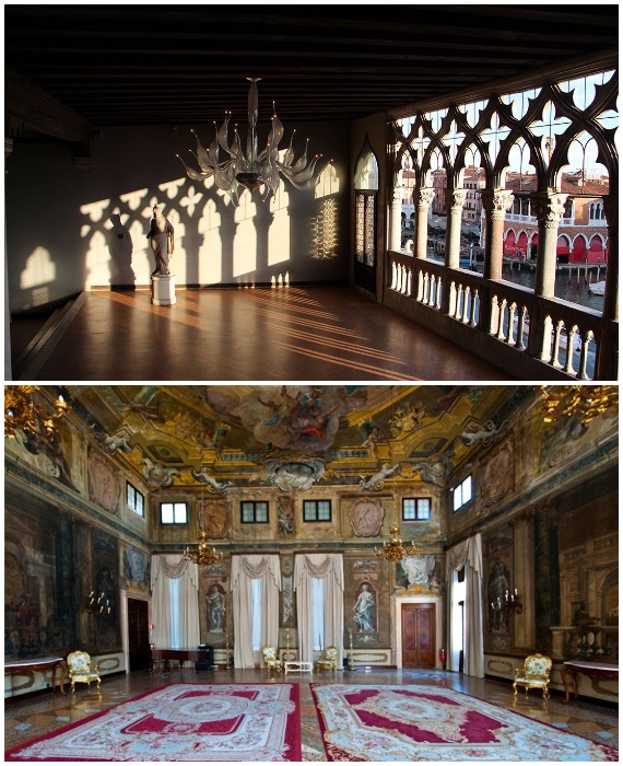 Во дворце Ка д’Оро сохранились террасы и дизайн интерьеров некоторых залов (Венеция, Италия).