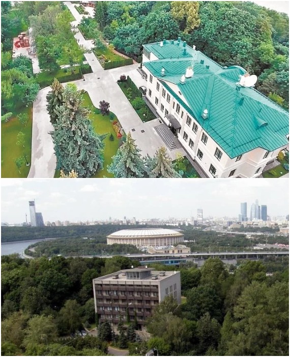 Особняк, где в свое время жил Никита Хрущев и правительственный поселок на Воробьевых горах (Москва).