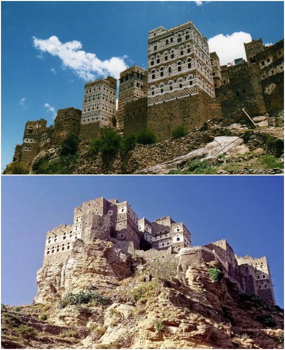 Каменные небоскребы, ставшие впечатляющим продолжением скалы (Эль-Хаджар, Йемен).