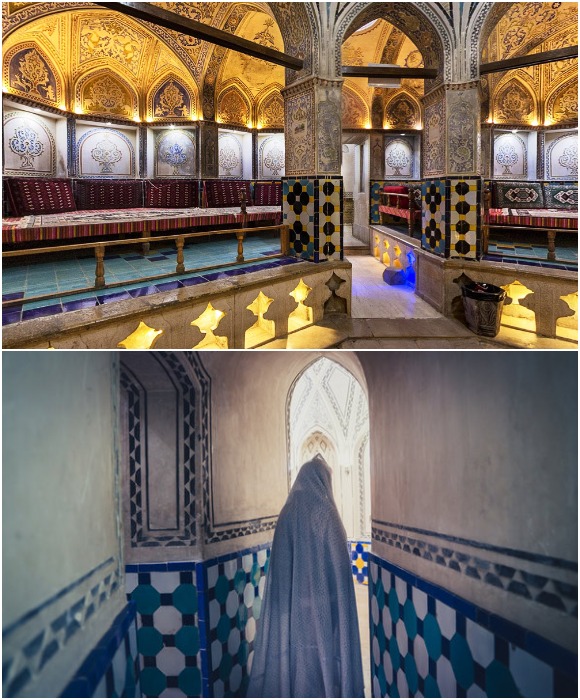 Сразу за главным залом Сарбине начинался спиралеобразный коридор Миандор, который вел в «теплый дом» (Баня Султана Амира Ахмада, Кашан).