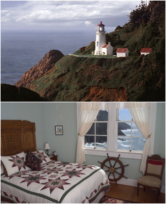Из дома смотрителя, превращенного в отель, открывается восхитительный вид (Heceta Head Lighthouse, США).
