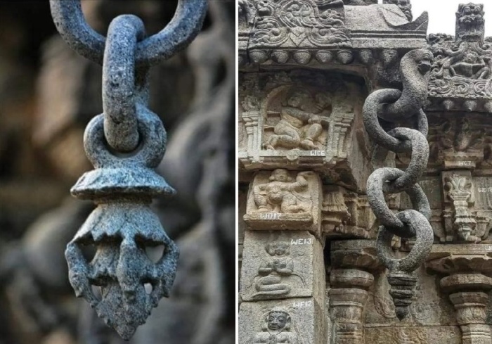 Каменные цепи – уникальный элемент декора, который можно встретить только в Индии (Храм Варадхараджа Перумал, Индия).