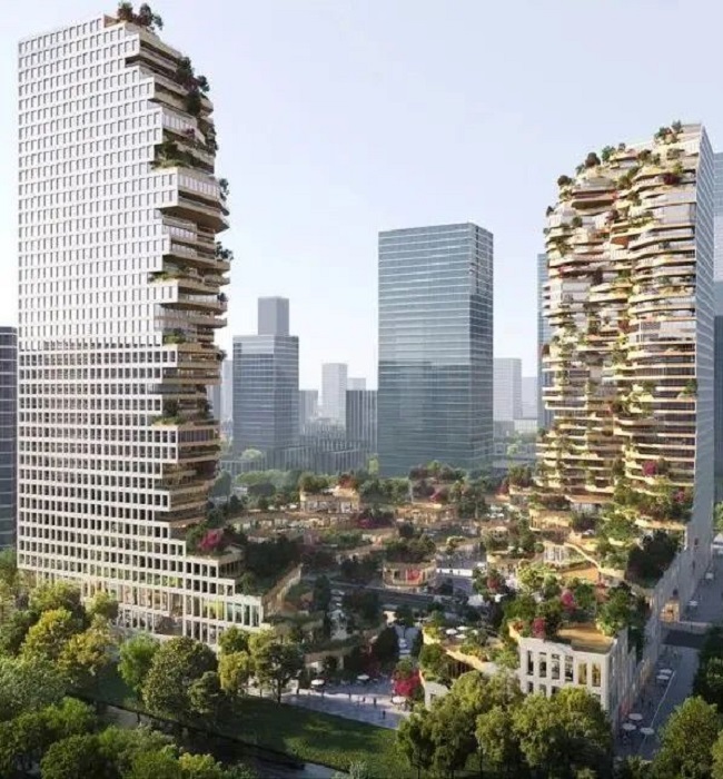 150-метровые небоскребы с террасной топографией балконов напоминают скалы Восточного Китая (концепт Oasis Towers). | Фото: parametric-architecture.com.