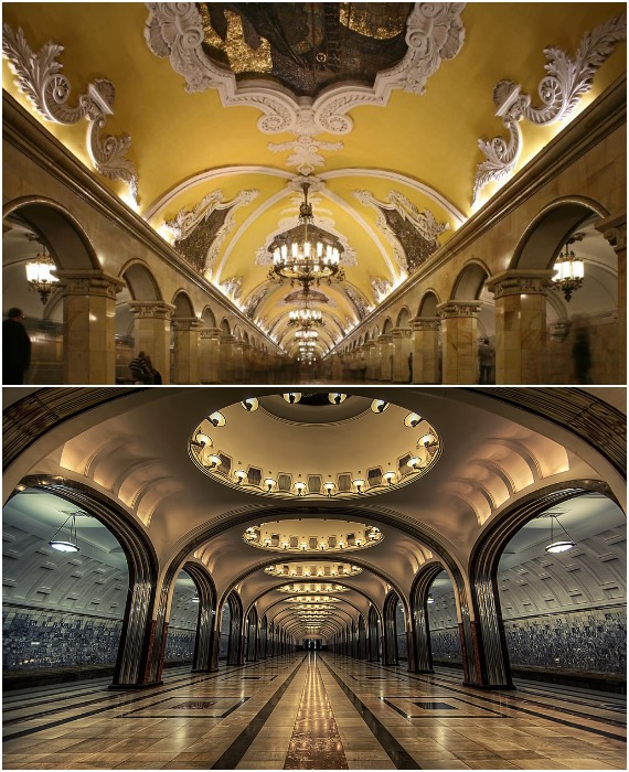 В Советском Союзе вестибюли станций метро старались превратить в роскошные дворцы (станция метро Автово, Санкт-Петербург).