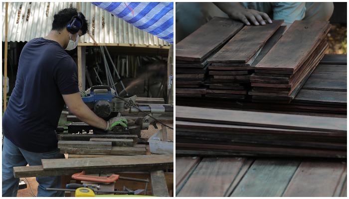 Основным строительным материалом стала старая древесина, которую преобразовали с помощью японской технологии (Wood and Mountain Cabin, Таиланд).