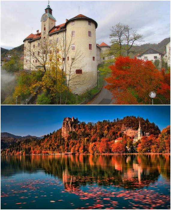 Над озером, на высоте 100 метров, красуется средневековый замок, который также включен в туристический маршрут (Bled Castle, Словения).