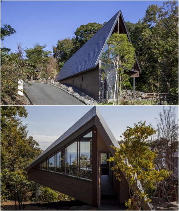 «Парящий» дом с видом на море идеально вписался в горный ландшафт (Setoyama, Япония).
