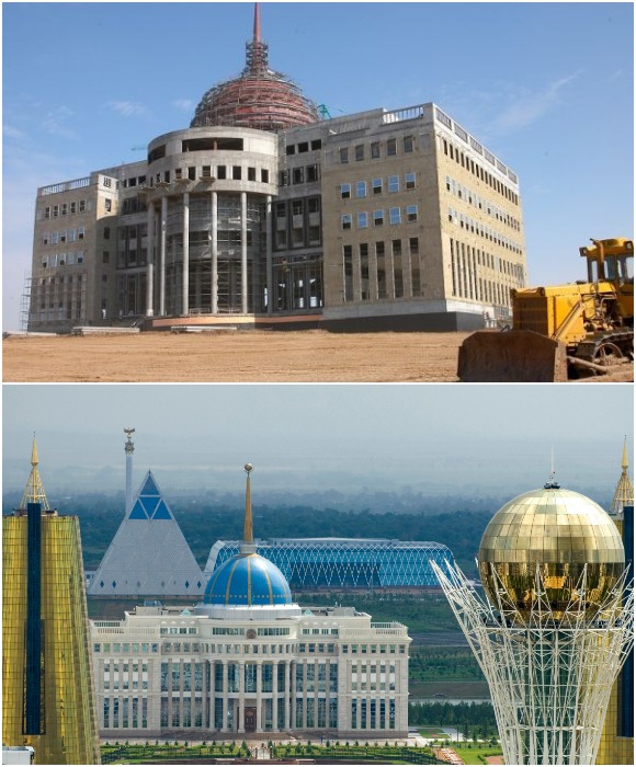 В 2001 г. строительство начиналось в чистом поле, а теперь – это впечатляющий архитектурный комплекс («Акорда», Нур-Султан).