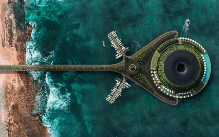 Полный цикл оборота круглого здания отеля рассчитан на 24 часа (концепт Qatar's Eco-Floating Hotel). | Фото: © Hayri Atak Architectural Design Studio.