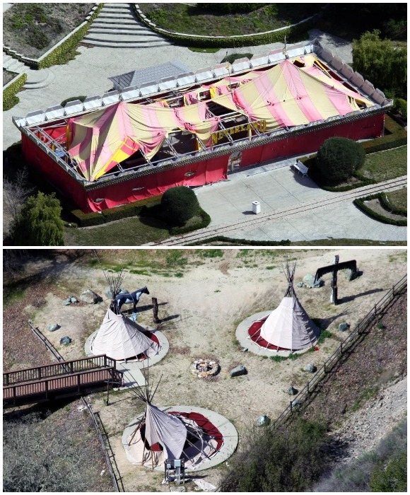 Детский парк развлечений с его павильонами и аттракционами очень быстро пришел в упадок (Neverland, штат Калифорния).