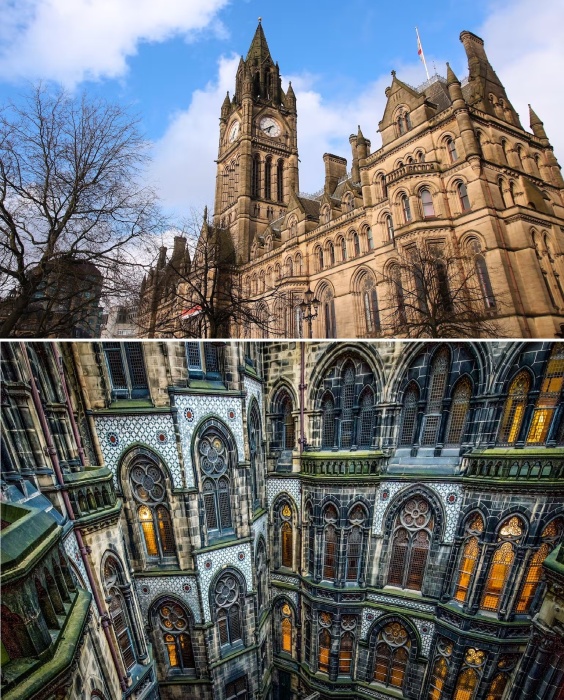 Запоминающиеся архитектурные детали и богатый декор здания пытаются восстановить современные мастера (Manchester Town Hall, Великобритания).