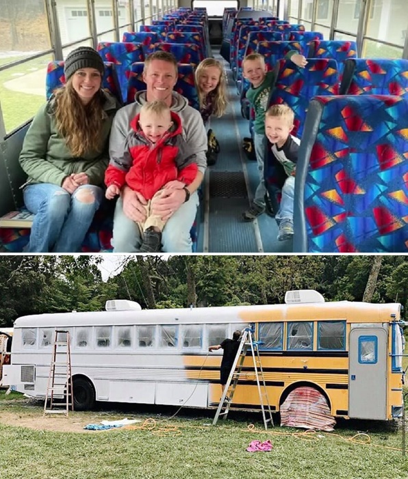 Семья из шести человек решила превратить автобус в уютный дом на колесах. Семья из шести человек решила превратить автобус в уютный дом на колесах.