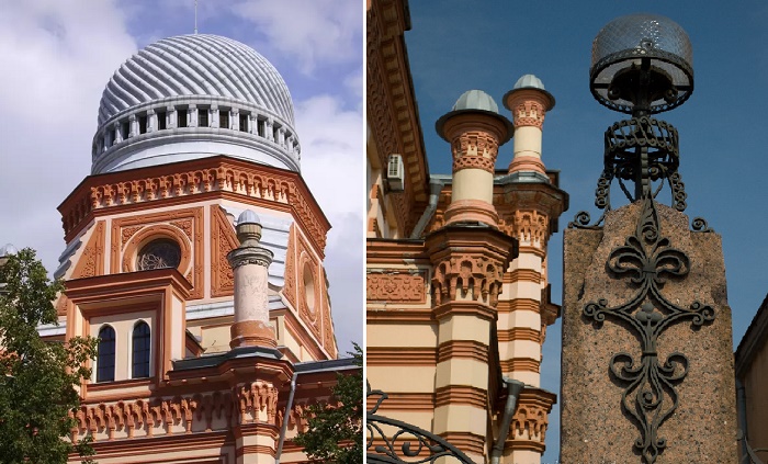 Белоснежный купол и множество резных деталей украшают фасад Большой хоральной синагоги Санкт-Петербурга, построенной в 1883–1893 гг.