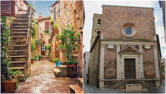 Старинные улочки, площади и каменные дома хранят средневековый дух (Pitigliano, Италия).