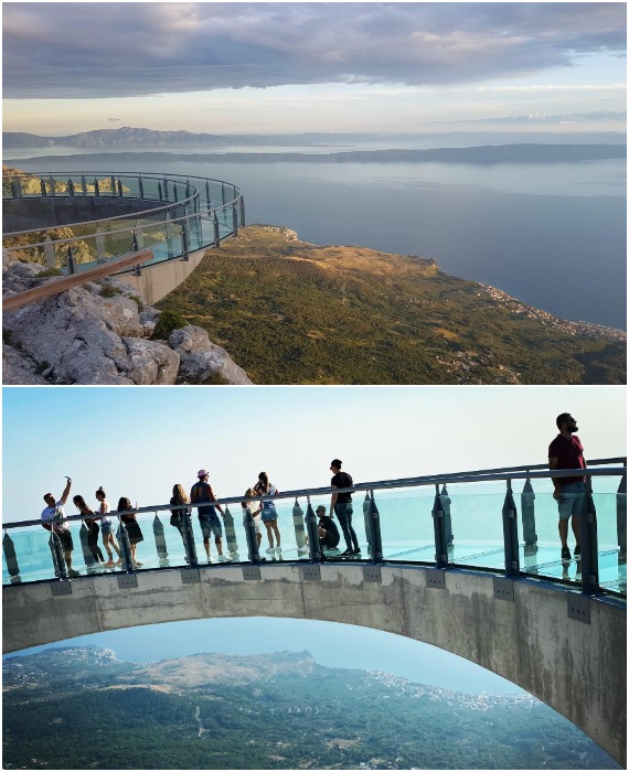 Прозрачные полы и ограждение Skywalk Biokovo на высоте свыше тысячи метров гарантируют адреналиновую встряску (Биоково, Хорватия.