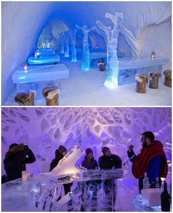Ледяной бар – главная изюминка Snowhotel Kirkenes, только вот горячий чай или кофе здесь не подают (Норвегия).