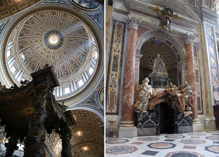 Фантастической красоты внутреннее убранство полностью отражает величие главной святыни Ватикана и всего христианского мира (Собор Святого Петра).