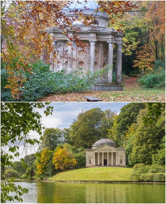 При строительстве павильонов и просто выставочных образцов, владелец вдохновлялся историческими событиями и известными архитектурными памятниками (Stourhead Manor, Великобритания).