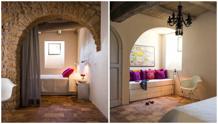 Спальные комнаты позволят расслабиться в тишине и загадочной атмосфере, где переплелись средневековый колорит и современные удобства (Domus Civita, Италия).