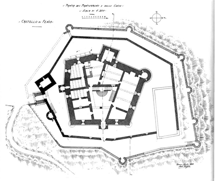 План замка Фенис, который стал самой посещаемой достопримечательностью в итальянских Альпах. | Фото: commons.m.wikimedia.org.