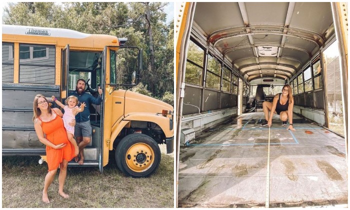 В ожидании пополнения семейства пришлось покупать старый школьный автобус и его трансформировать в комфортное жилище (штат Флорида, США).