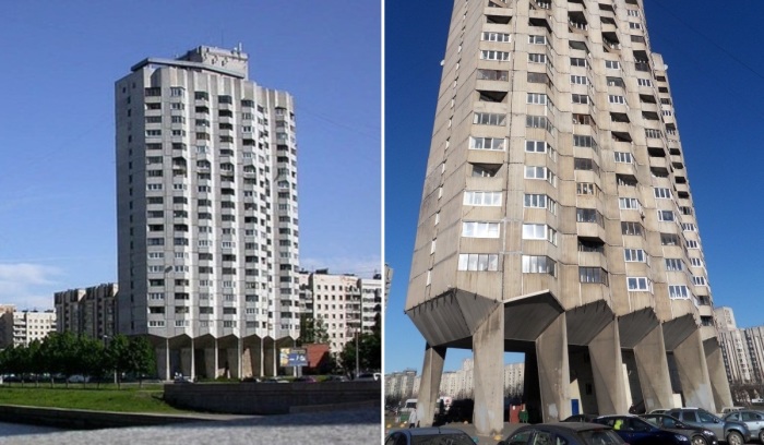 Вдоль реки Смоленки было построено четыре 22-этажных дома на опорах (Санкт-Петербург). | Фото: designyoutrust.com.