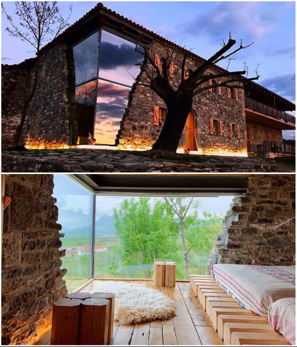 Албанский шеф-повар построил потрясающий гостиный дом, угол которого полностью прозрачен (Mrizi i Zanave Agroturizеm, Лежа). | Фото: mymodernmet.com.