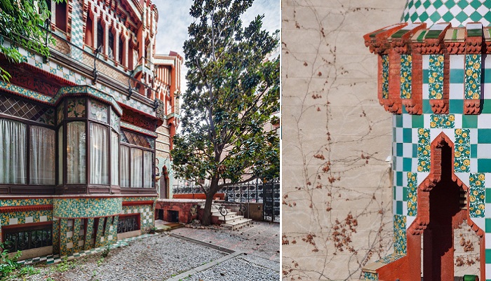 Фасад украшен керамической плиткой, вручную расписанной цветочными мотивами (Casa Vicens).