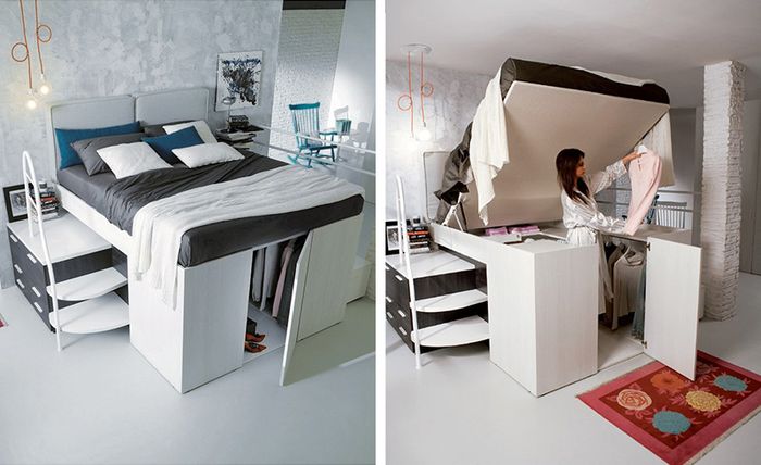 Такая кровать-гардеробная подойдет для одинокой девушки. | Фото: мебель-трансформер.рф.