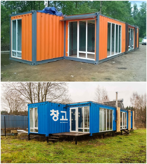 «Небанальный дачный домик» из 2 грузовых контейнеров: интересный проект от креативных супругов (Подмосковье, Истра). 