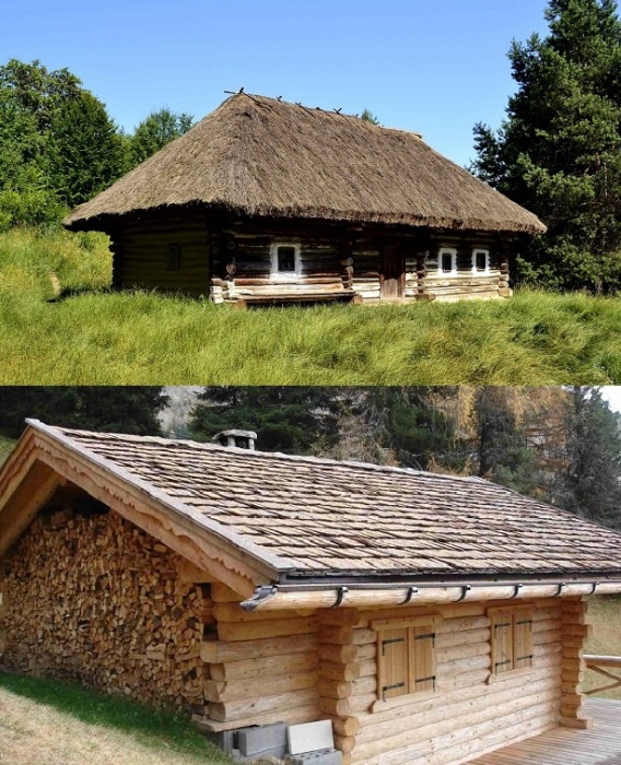 Шатровые крыши покрывали деревянным гонтом или соломой/камышом.