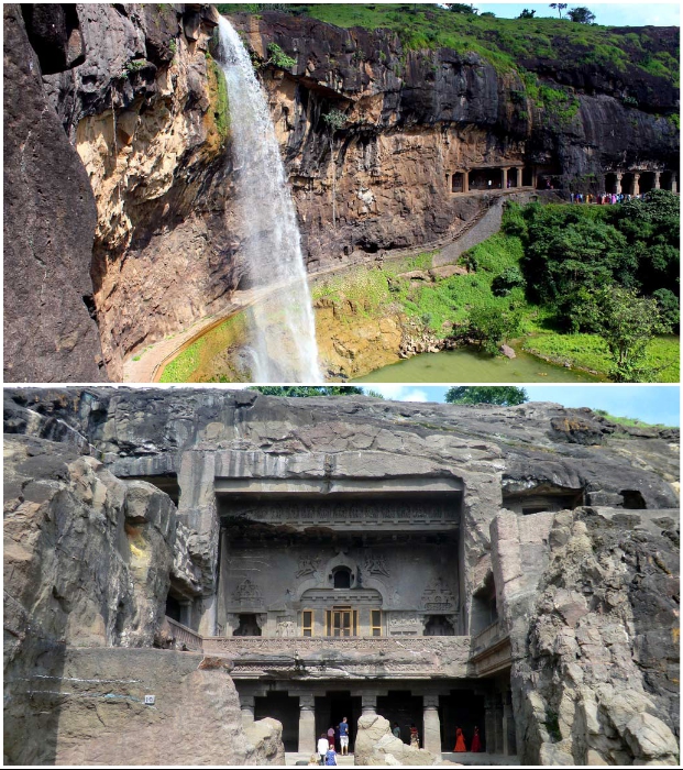 Буддистские храмы в пещерах Эллоры (Индия).