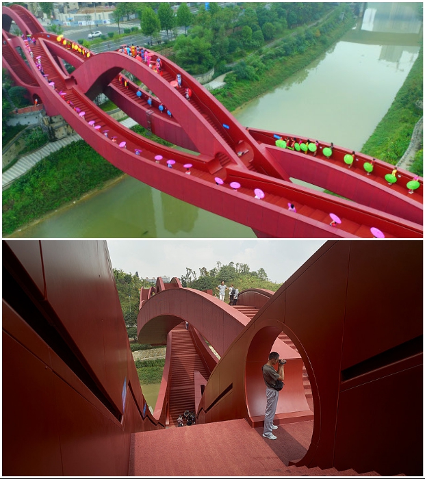 Замысловатые переплетения и цвет конструкции сделали мост Changsha Lucky Knot настоящей достопримечательностью (Чанша, Китай). 