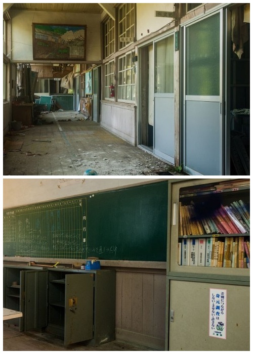 Несмотря на то, что здание деревянное, классы и коридоры не плохо сохранились (Школа Кадзика, остров Хонсю).