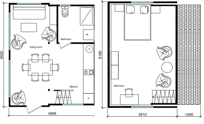 План-чертеж первого и второго уровней домика-трансформера, созданного компанией Brette Haus.