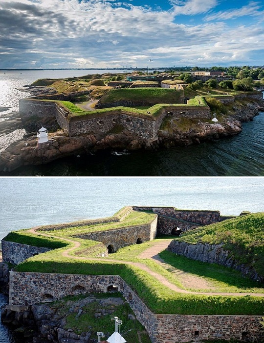 За основу был взят звездный принцип проектирования оборонительного сооружения, который пришлось адаптировать под сложный рельеф острова (Suomenlinna, Финляндия).