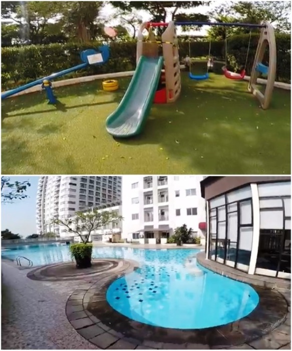 Детские площадки и огромный бассейн стали идеальным местом отдыха для семей, проживающих в деревне на крыше (Cosmo Park, Джакарта). | Фото: break.com. 