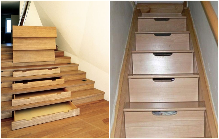Многофункциональные лестницы с ящиками в ступенях: компактно и оригинально