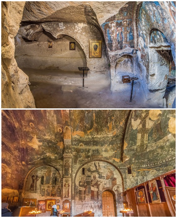 В глубине скалы находится Храм Успения Пресвятой Богородицы, который был освящен в 1185 году (Вардзиа, Грузия).