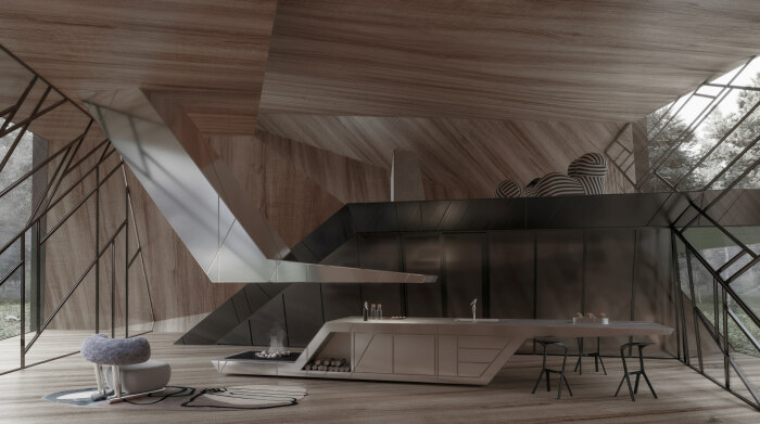 Эффектный дизайн интерьера привлекает своей необычностью и открытостью (концепт Blackbird Cabin). | Фото: stipfold.ge.