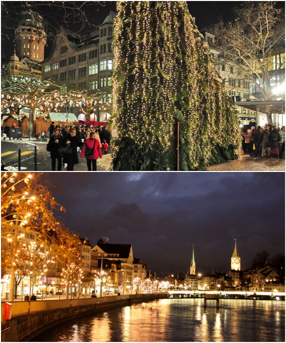 Когда Бангофштрассе одновременно загорается тысячи огней, значит в Цюрихе начинается Рождество (Швейцария). | Фото: triphints.ru/ zagran.guru.